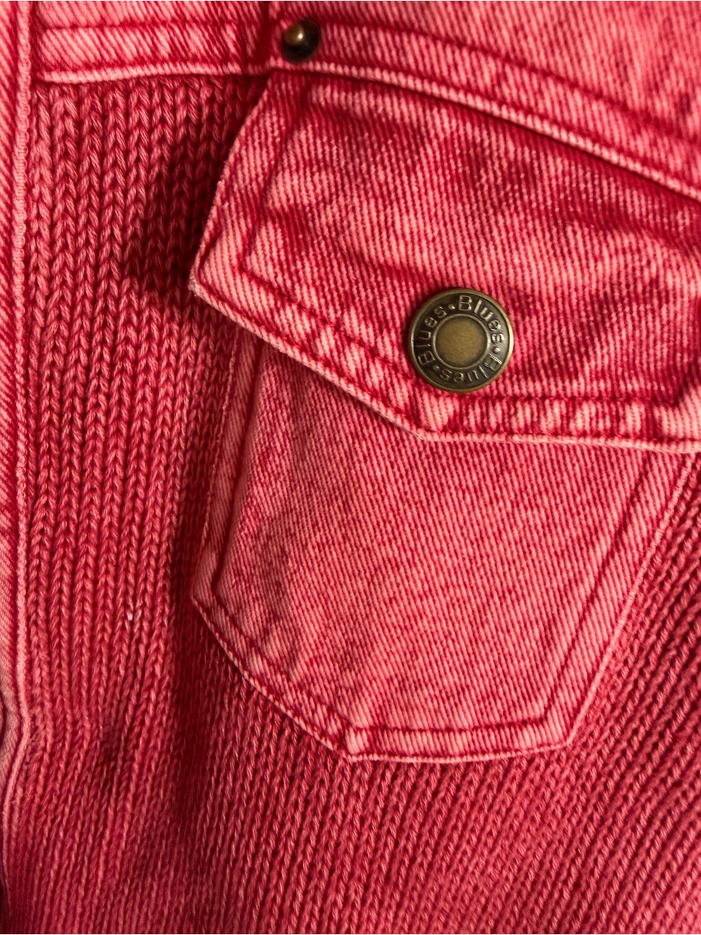 Red Distressed Denim Button-Front Vest - Knit Back S - Picture 6 of 6